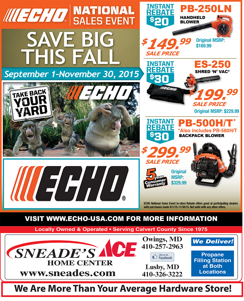 echo national sales event fall 2015 Sneades Ace Home Centers