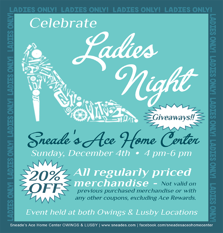 ladies night poster at sneades ace